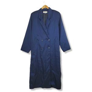 Vintage 90's Kristen Blake Blue Sheen Double-breasted Trench Coat Size 10